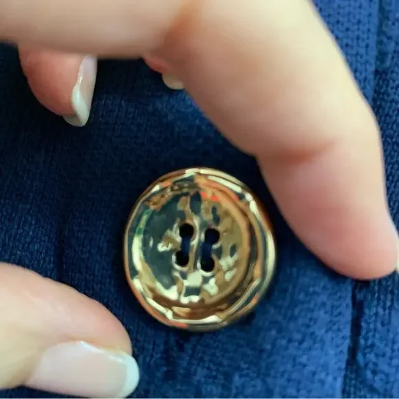 J. McLaughlin Raised Coral Print Navy 3/4 Sleeve Cropped Knit Cardigan - Picture 4 of 5